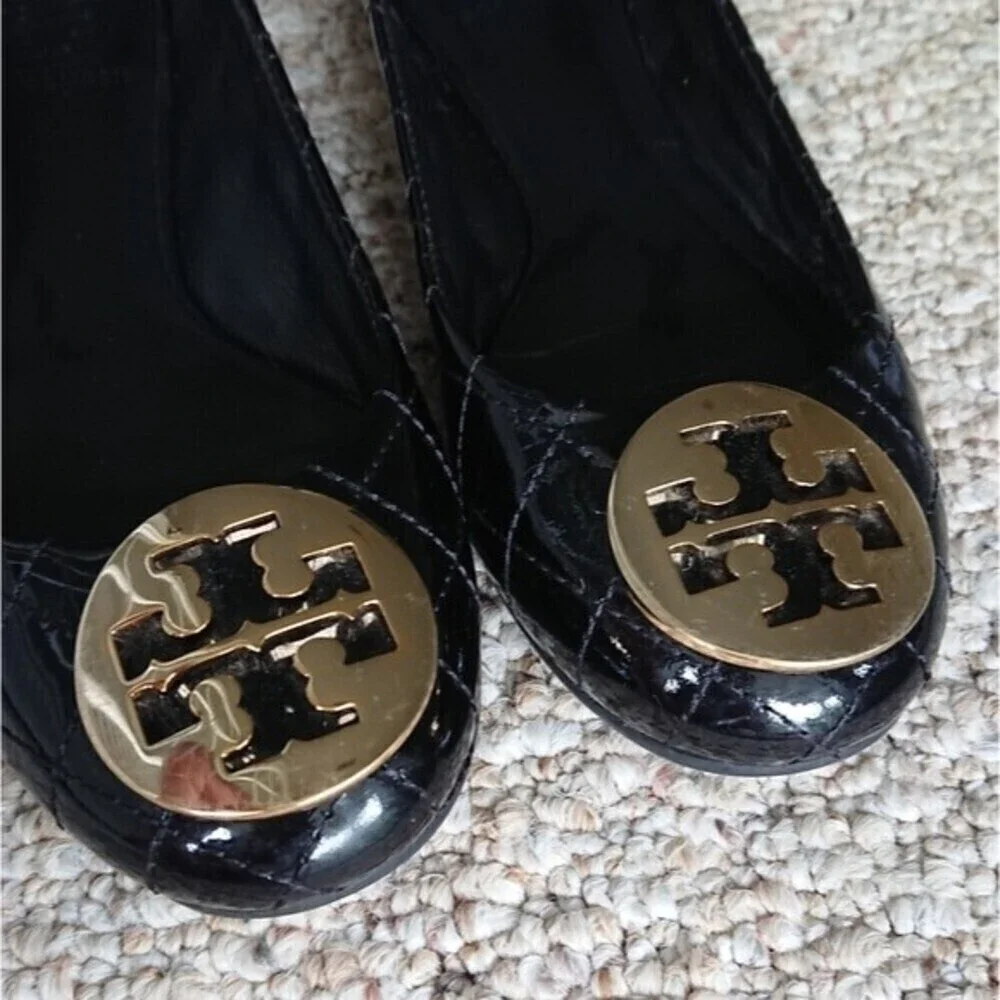 Tory Burch Quinn Quilted Patent black Ballerina Flat size 37